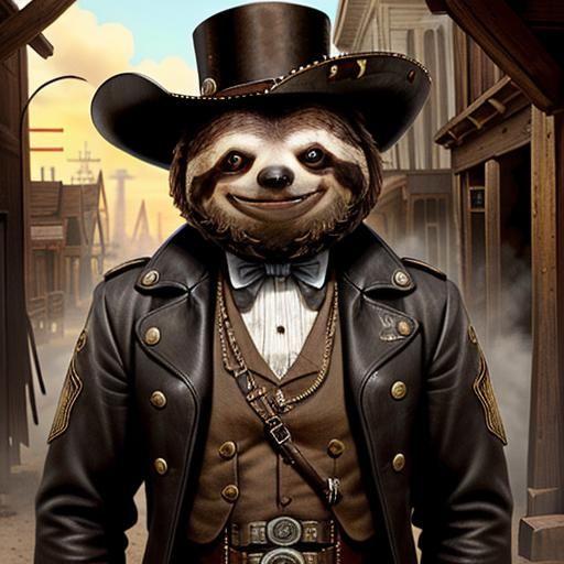 Steampunk Sloth in an Old West Gunfight