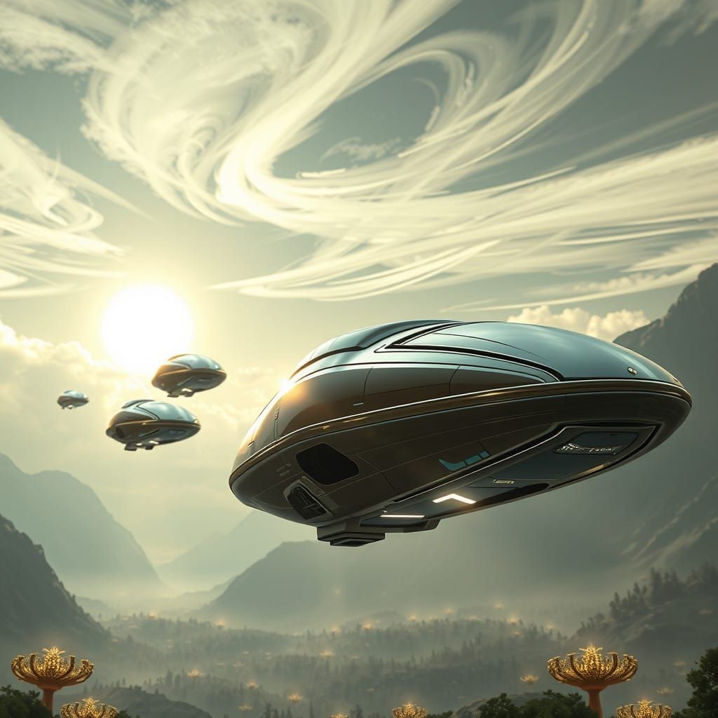 alien troop trnasports decending towards planet.