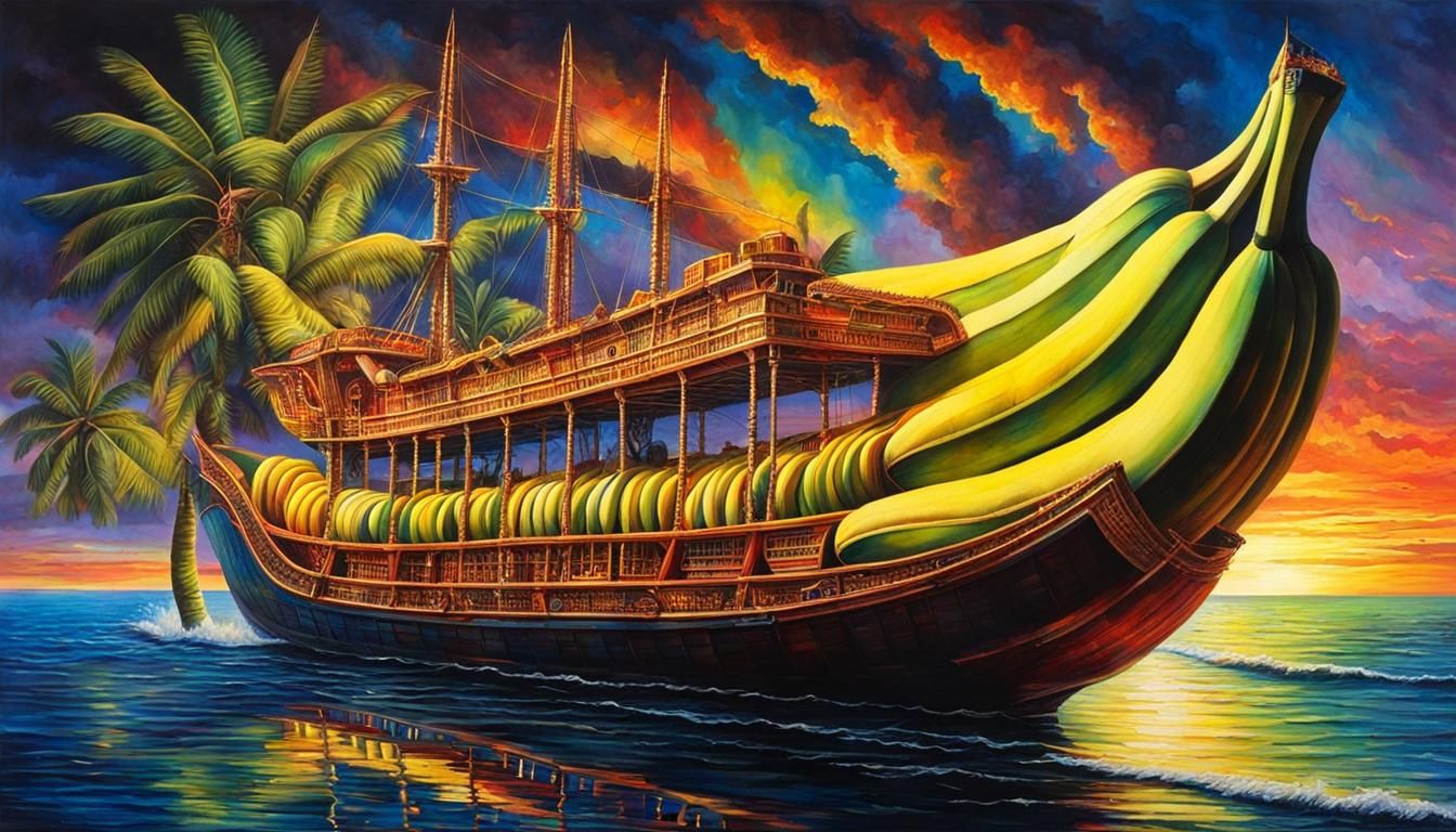 Fantastical Banana Boat in Watercolor Style