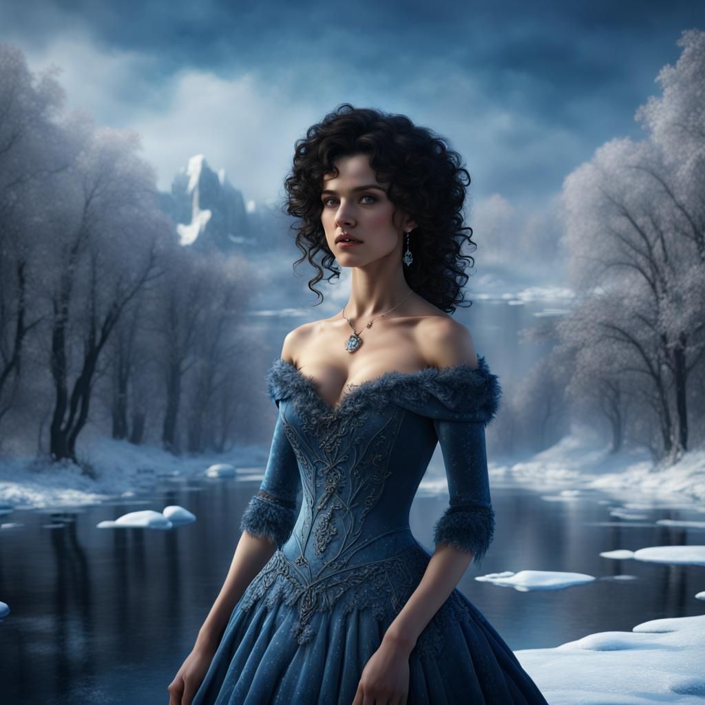 Ice Princess in Winterscape: Detailed Matte Painting