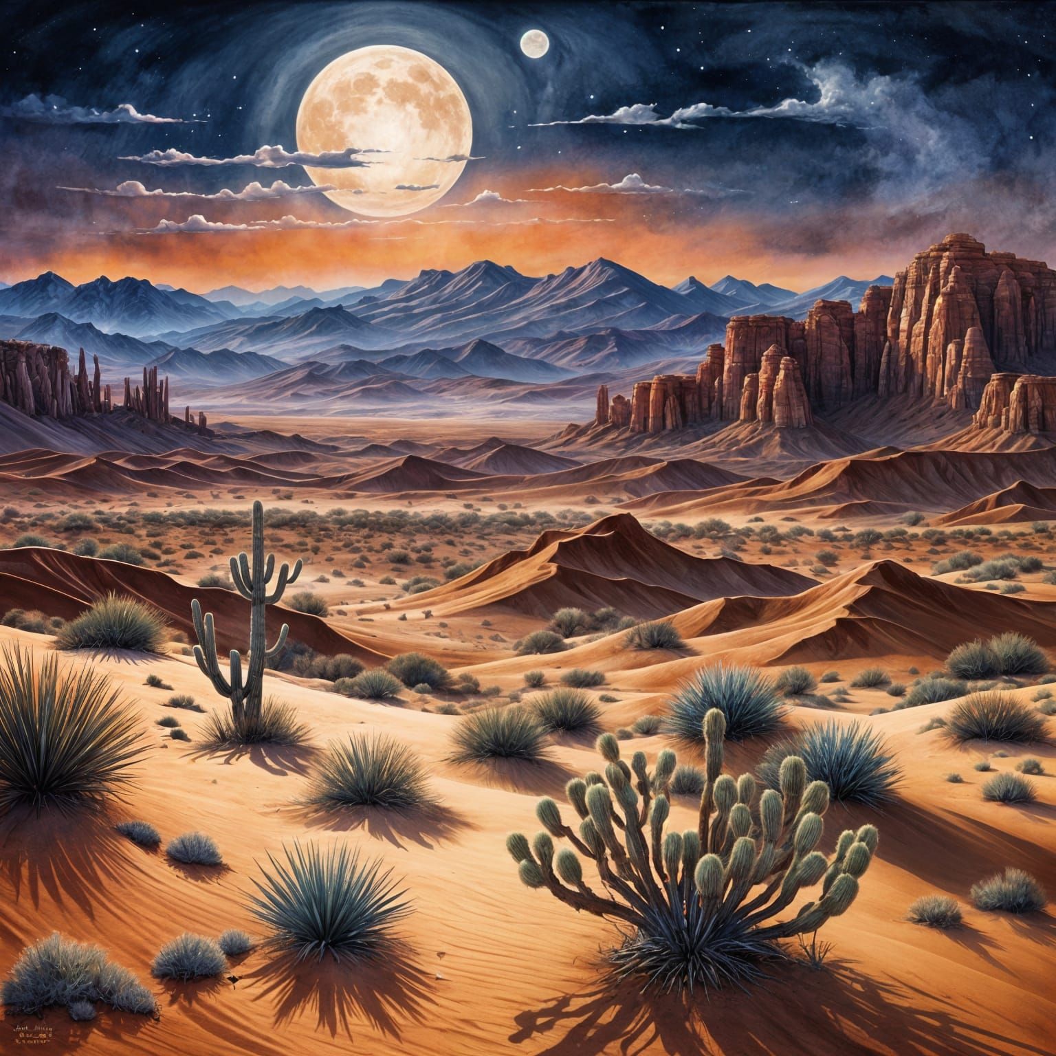 Surreal Desert Dreamscape in Watercolor Style