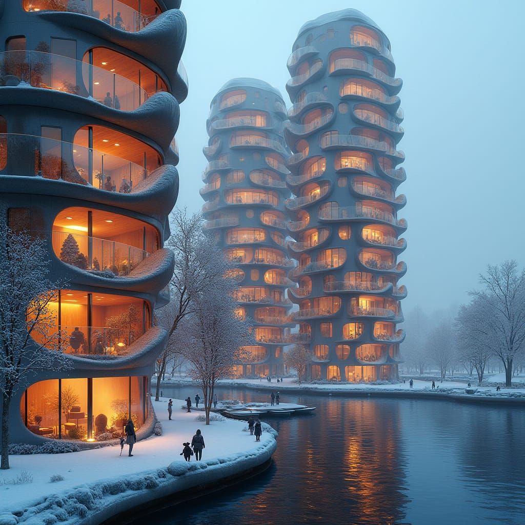 Luminous Blooms Rise from the Lake's Edge, a Futuristic Fusi...