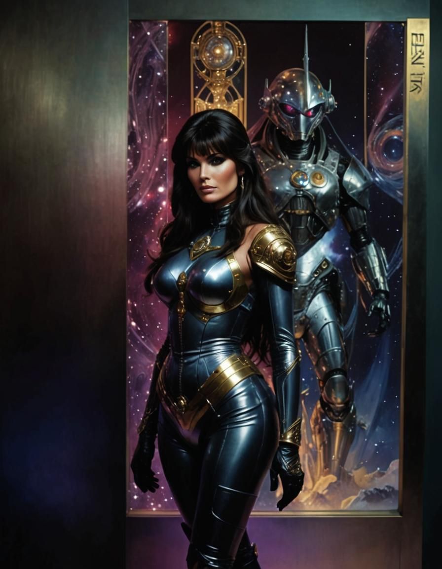 Retro Sci-Fi Space Princess in Art Nouveau Style