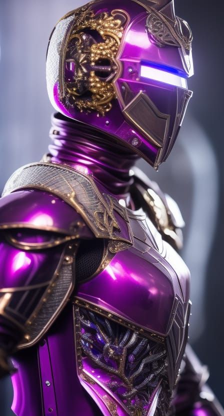 Elaborate Cyborg Knight in Bioluminescent Armor