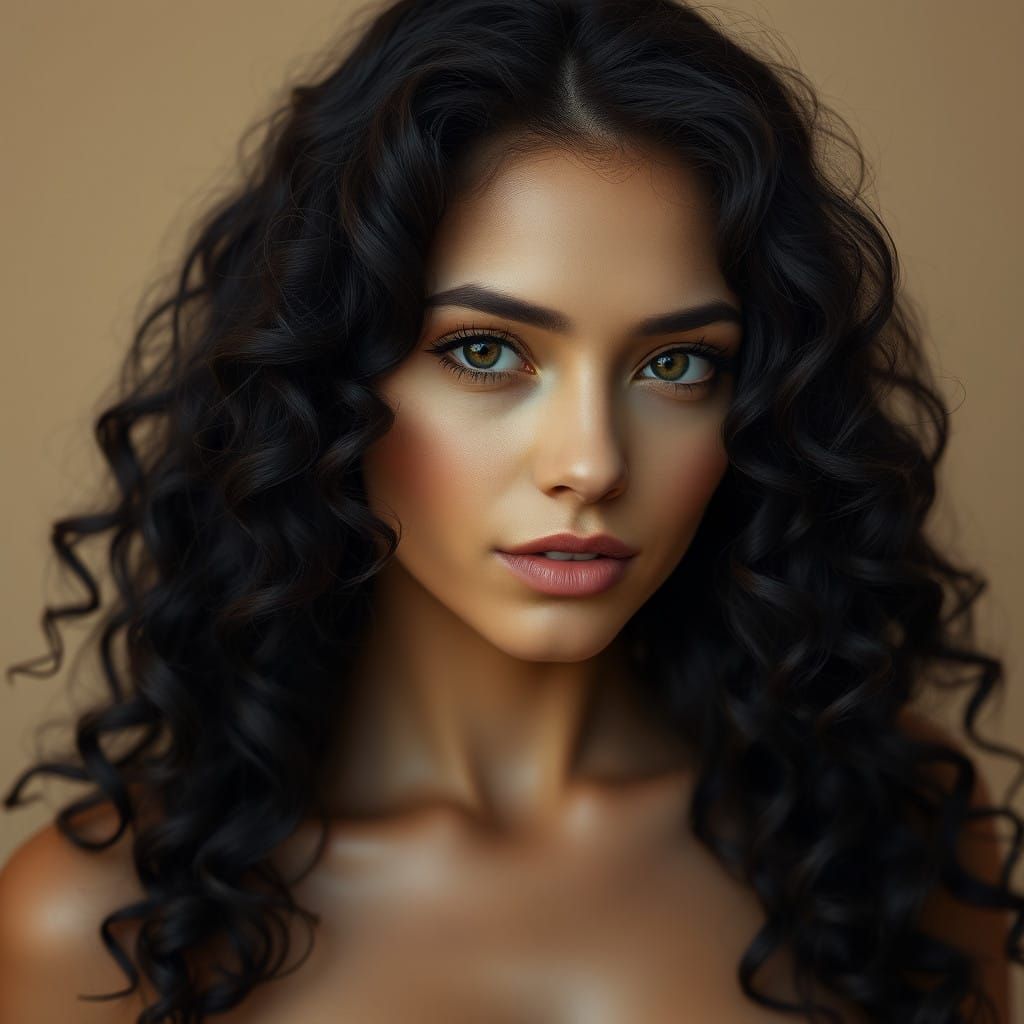 Surreal Beauty with Rich, Curly Locks and Warm Skin