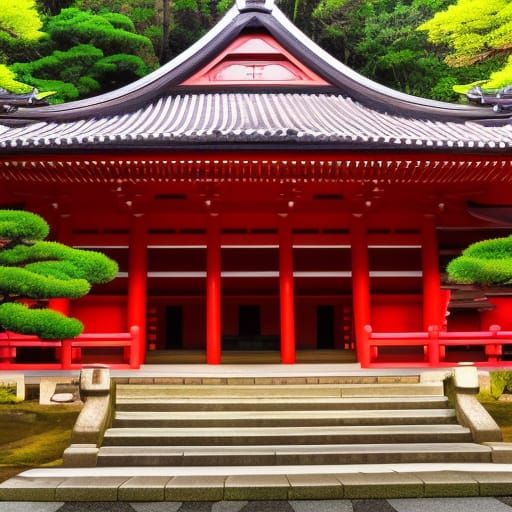 Japanese Temple at Sunset: Warm Colored Nature Scene