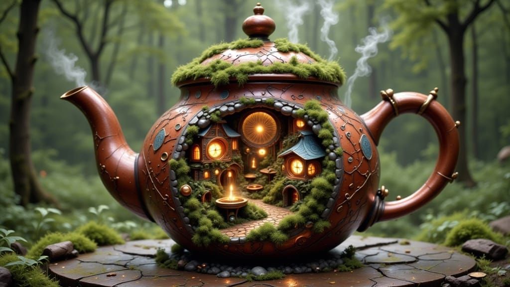 Steampunk Village Inside Teapot Diorama