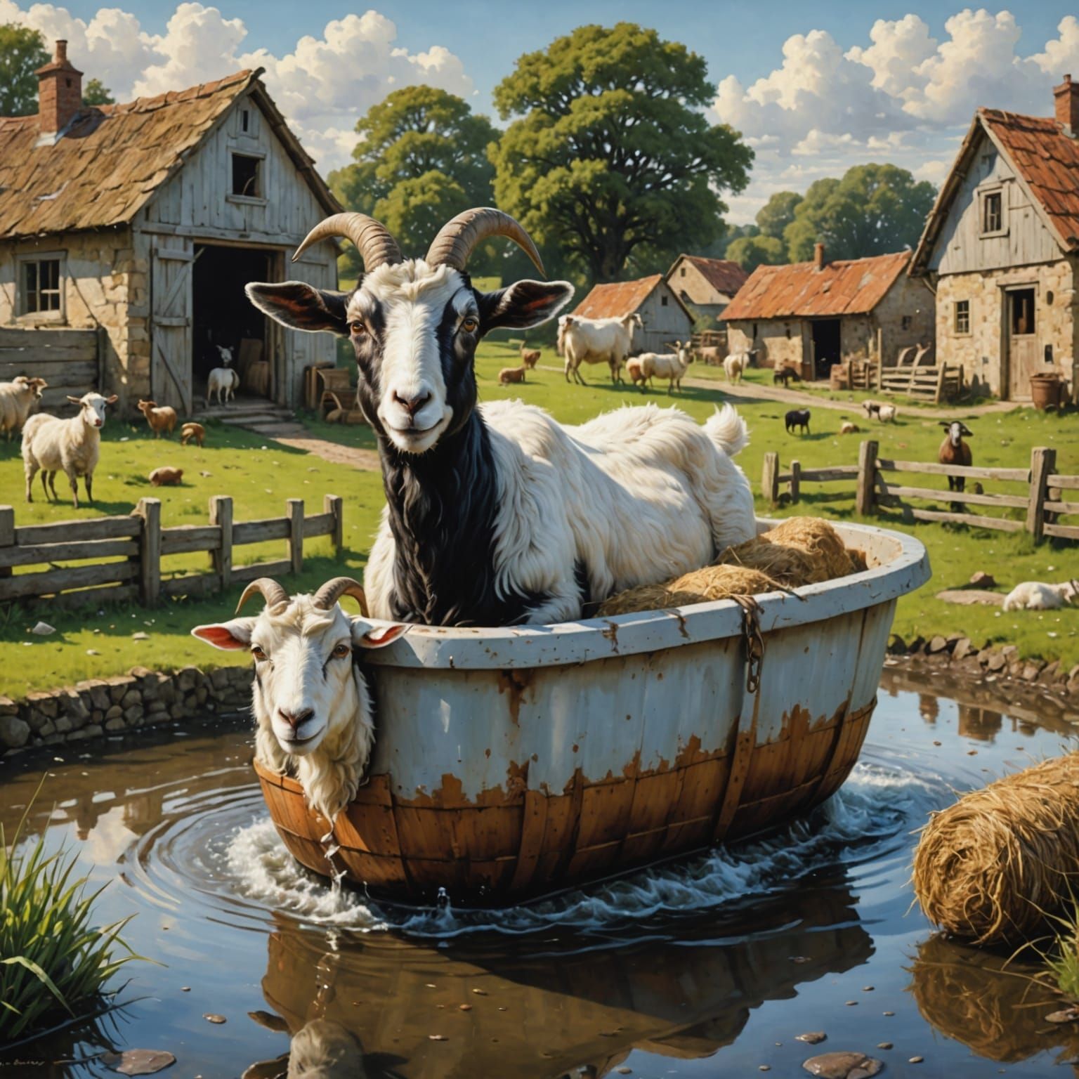 Whimsical Surreal Farmyard Scene