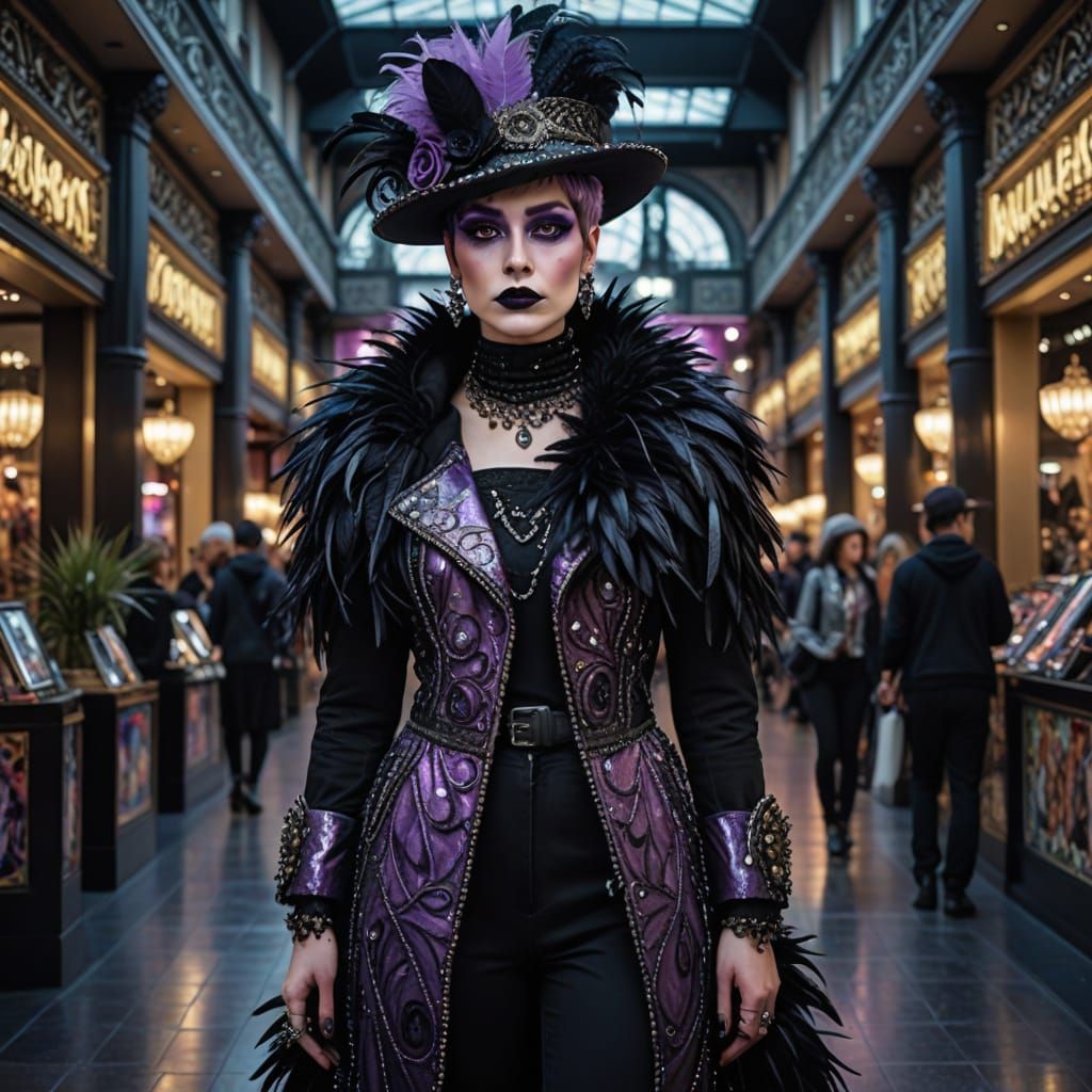 Glamorous Gothic Punk Woman in Opulent Hat