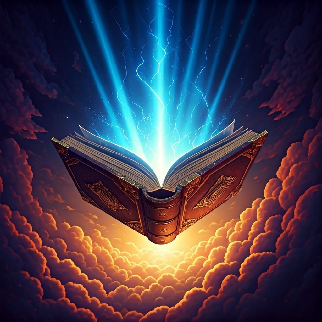 Majestic Tome Soars in Dark Fantasy Sky