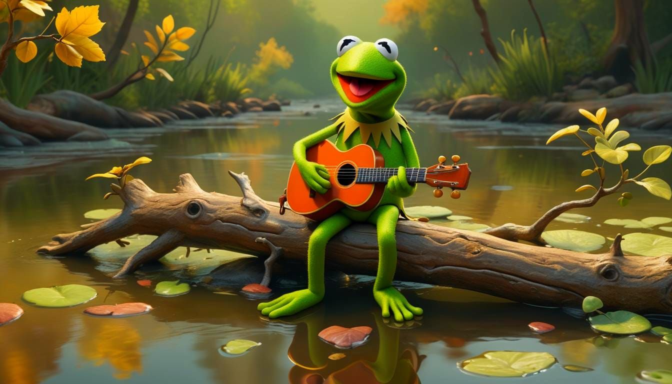 Kermit the Frog Plays Guitar: 3D Digital Art