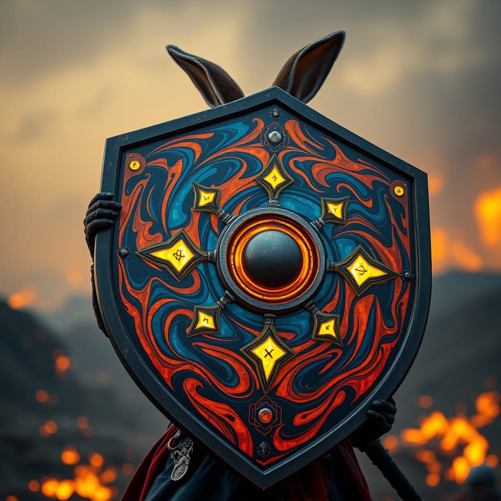 Epic Rabbit Knight Shield in Hyper-Realistic Style