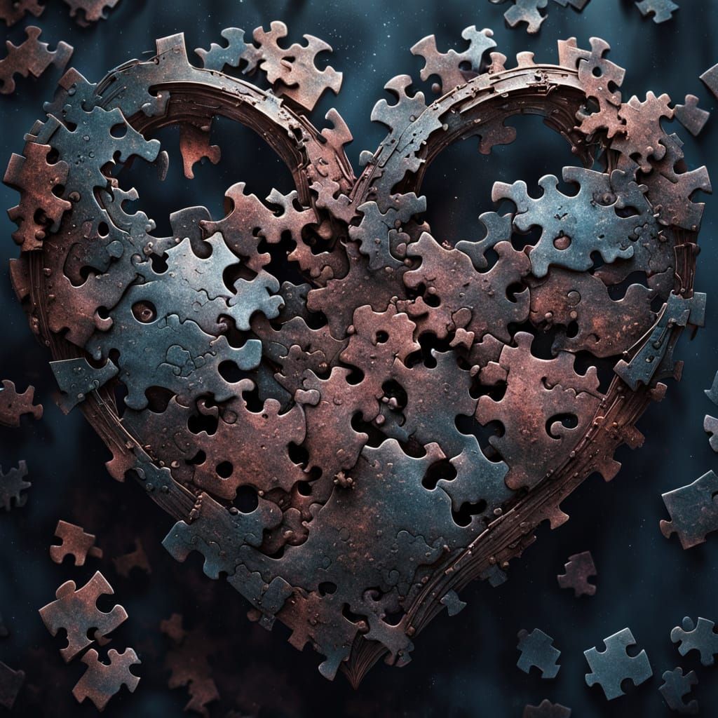 Ragged Puzzle Heart in Soft Light