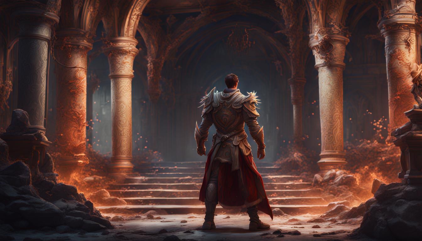 Man Defending Wife: Detailed Fantasy Matte Painting