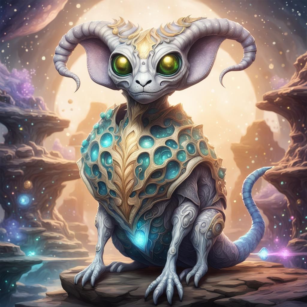 Surreal Alien Pet in Glitter Watercolor Style