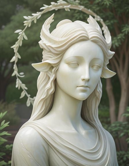 Alabaster Statue Head with Acacia Hair, Ethereal Glow