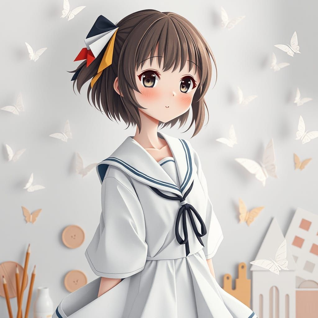 Anime Girl in Origami Papercraft Style