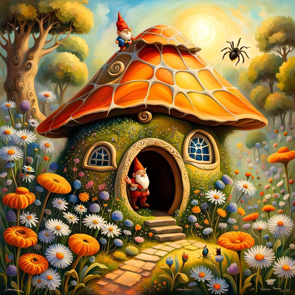 Whimsical Fairy House with Gnome in Divine Light