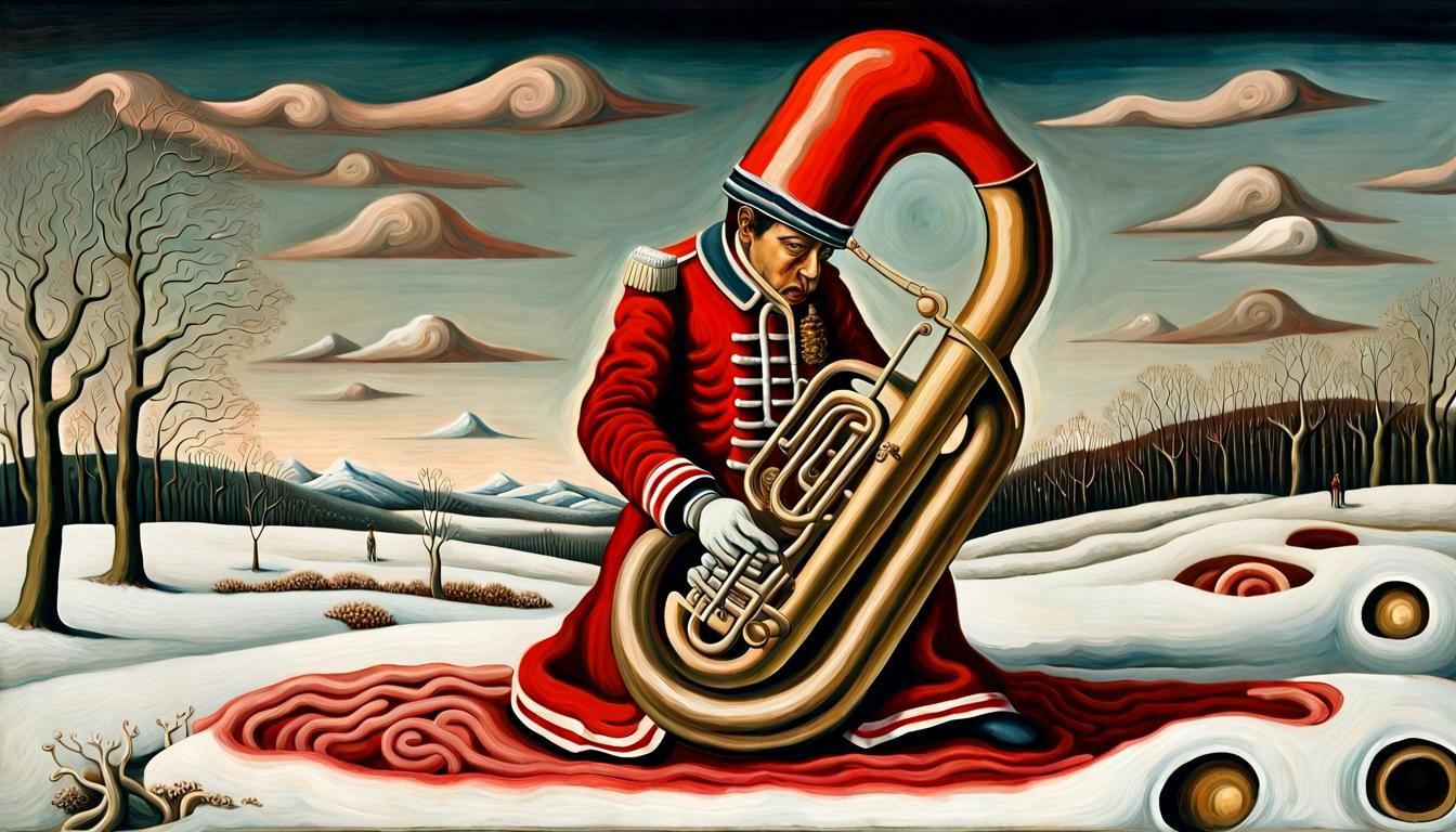 Surrealist Musician Plays Intestine Tuba on Bleeding Snow