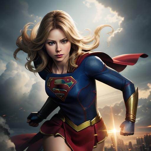 SuperGirl in Flight: Hyperrealistic Digital Art
