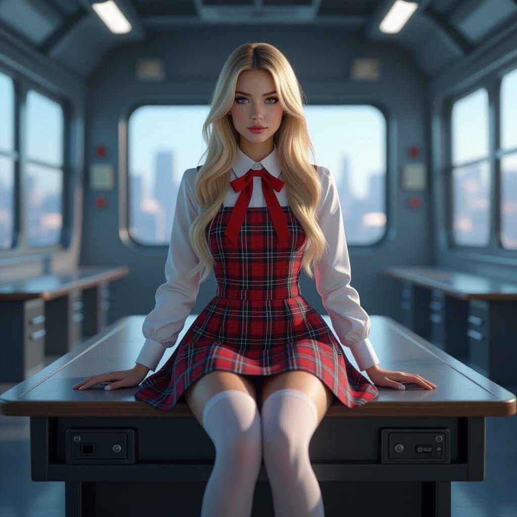 Futuristic Sci-Fi Woman on Giant Desk