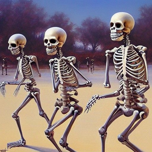 Dancing Skeletons in Oil Painting Style