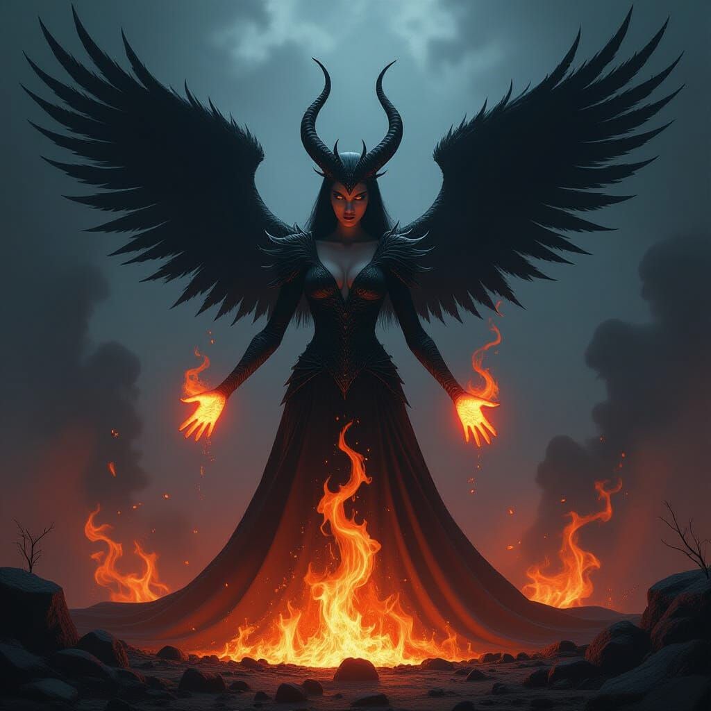 Dark Phoenix Engulfed in Fire, Surrealist Dark Fantasy