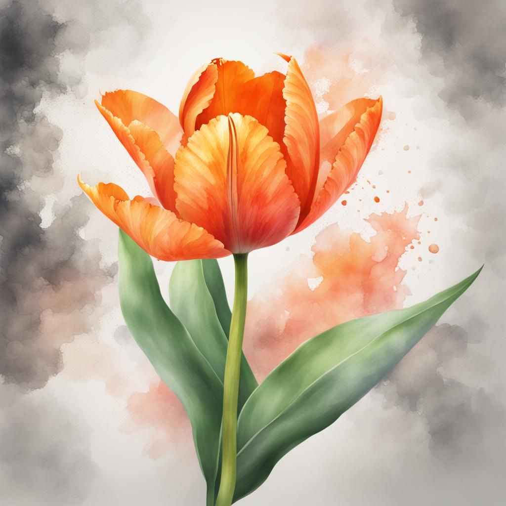 Vibrant Orange Tulip in Digital Watercolor