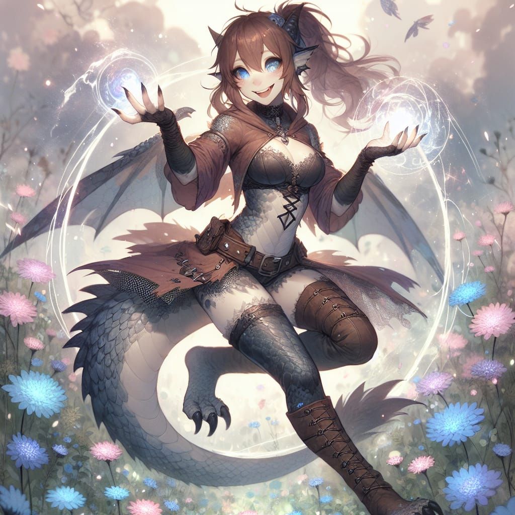 Fantasy Anime Dragoness in Pastel Dreamscapes