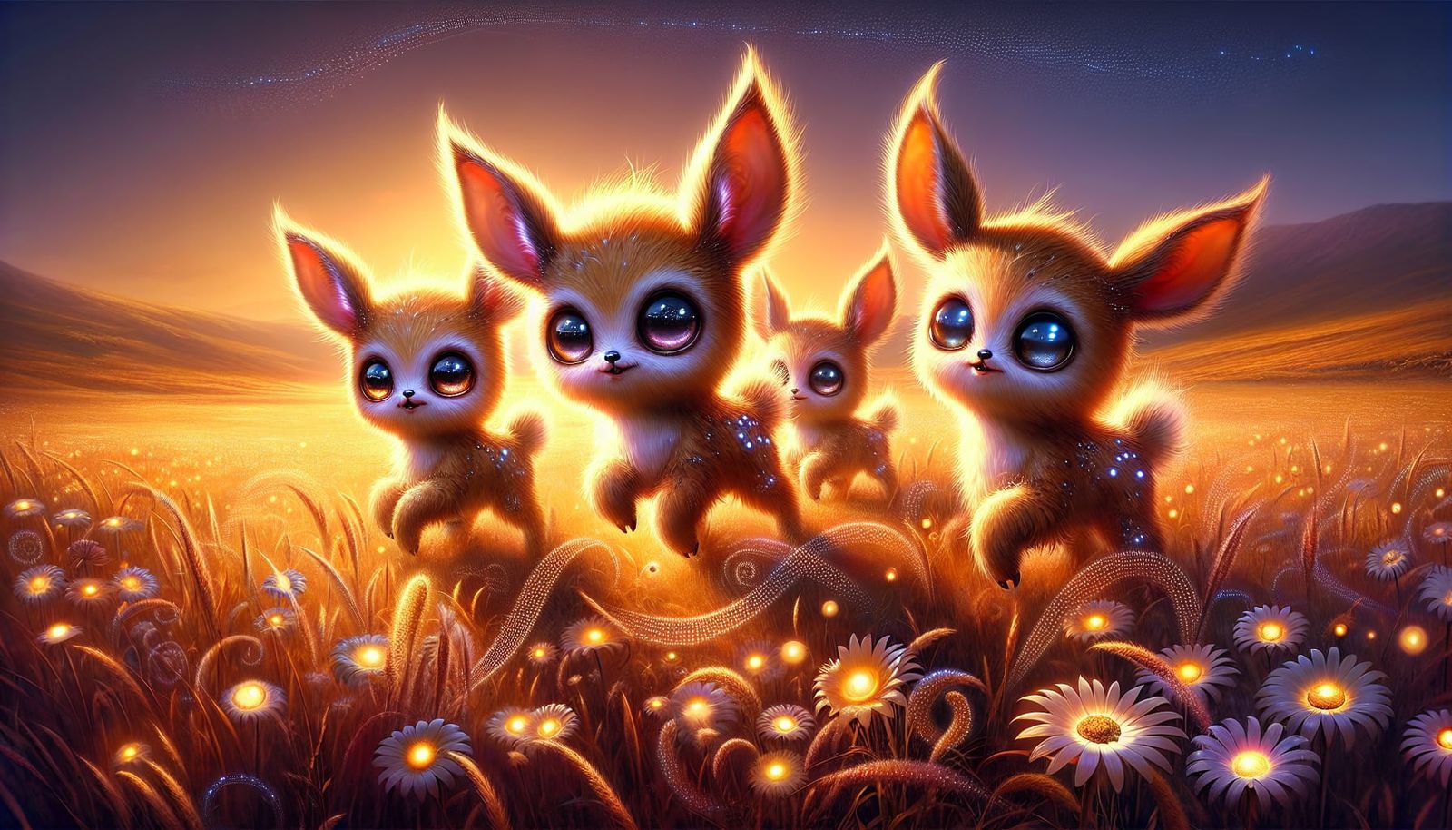 Whimsical Deer-like Creatures in a Sunny Field