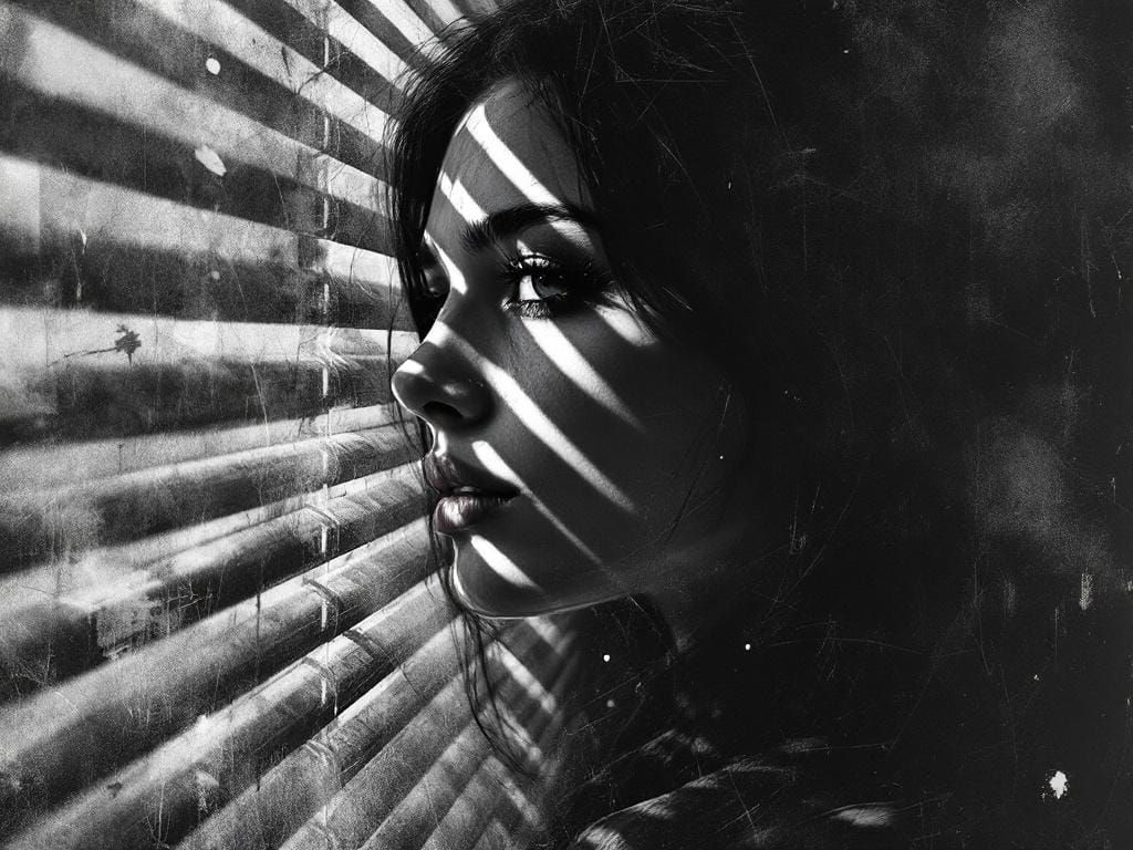 Woman in Venetian Light: Black and White Lithograph