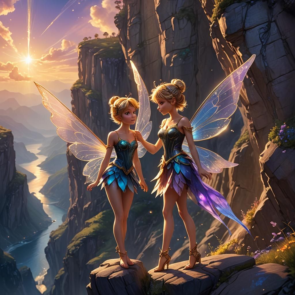 Fantasy Fairy on Cliff Edge in Art Nouveau Style