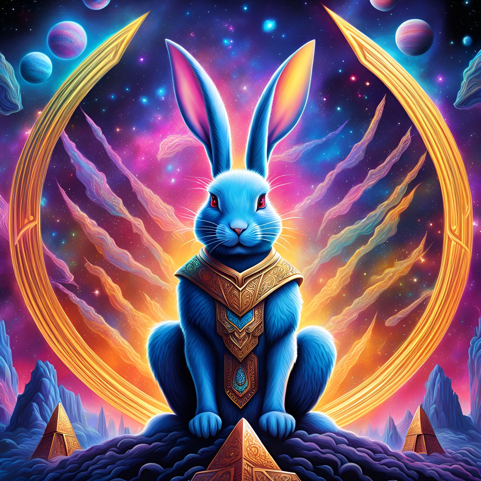 Rabbit Warriors Book Cover in Astral Style