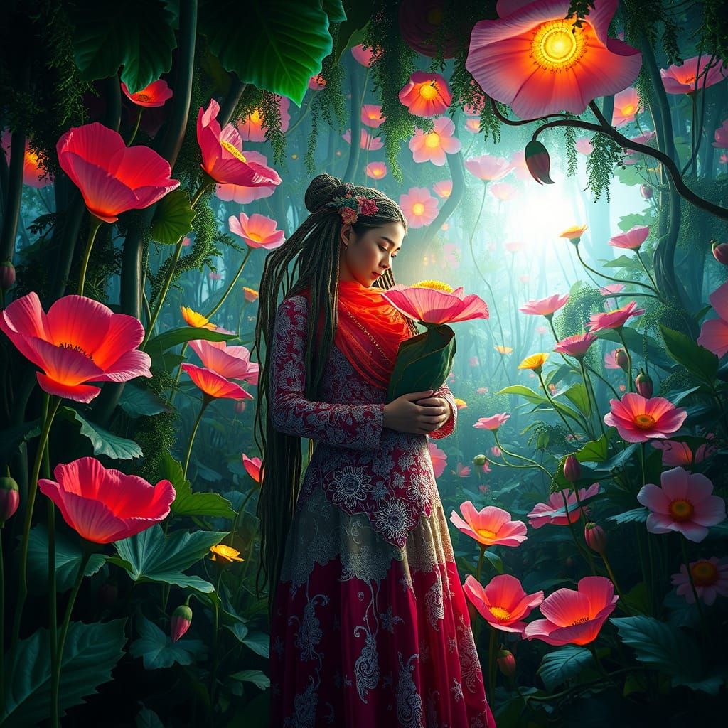 Surreal Fantasy Realm of Giant Flowers Unfolds in 8K Resolut...