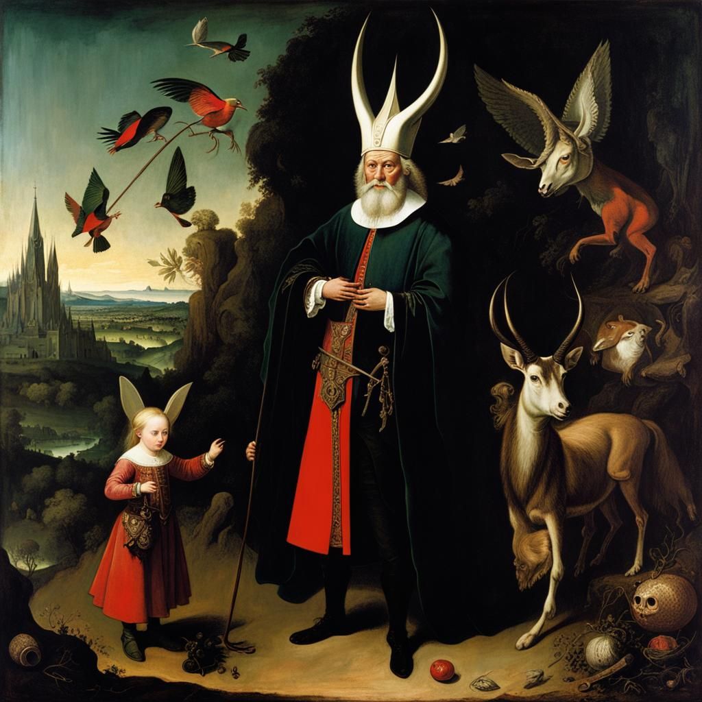 Lucifer and Daughter: Hieronymus Bosch-Inspired Surrealism