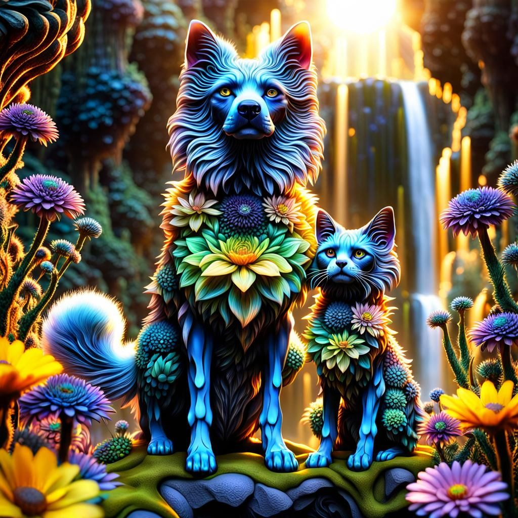Humanoid Hybrids in Alien Flower Garden, 3D Macro
