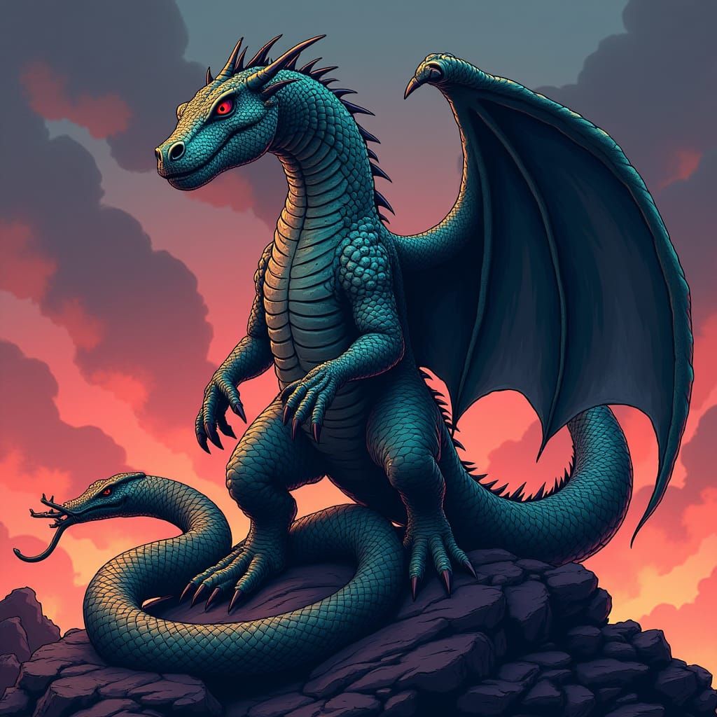 Komodo Dragon Victory: Manga-Style Anime Wallpaper