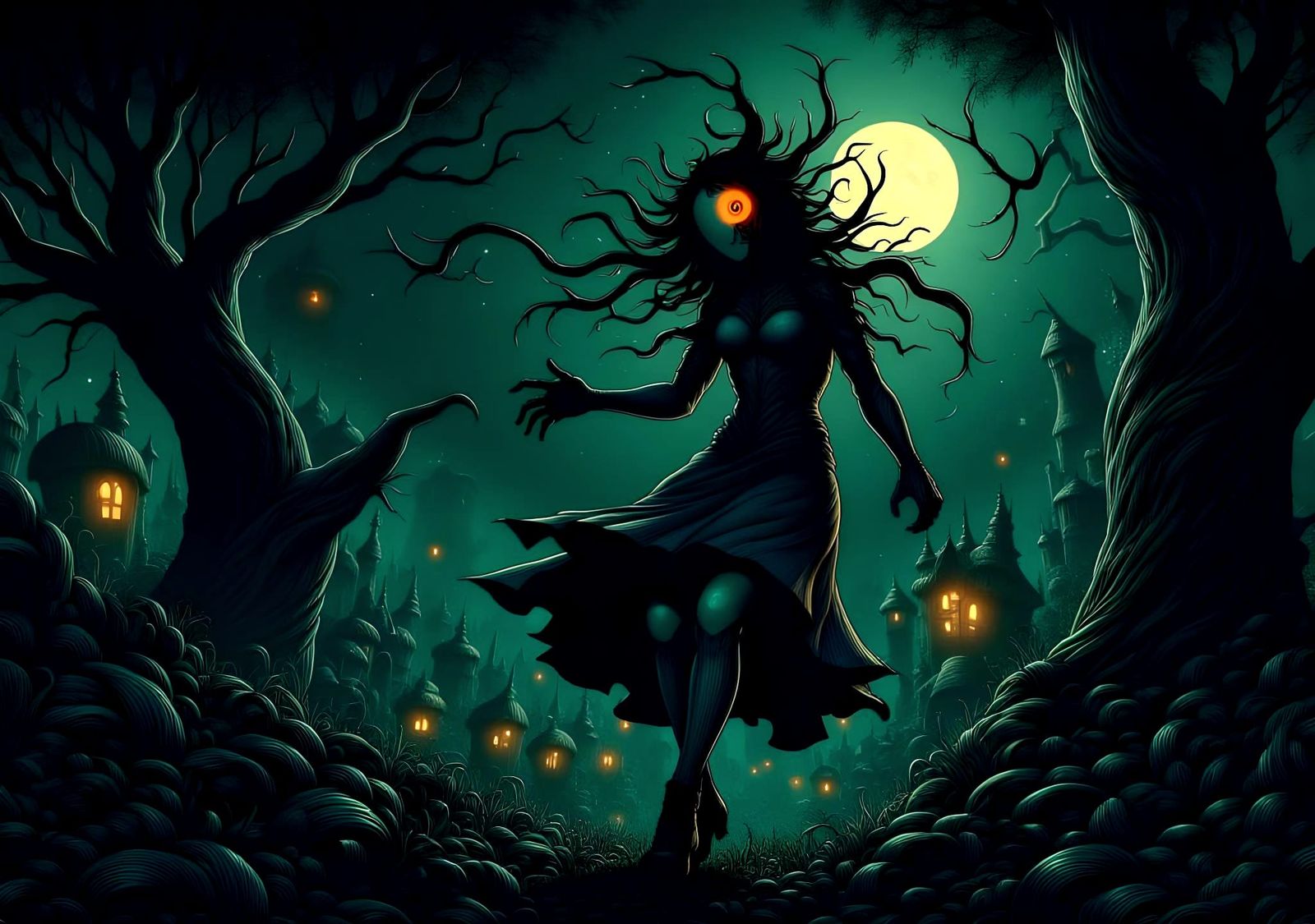 Horror Garden: Banshee Girl in Comic Style