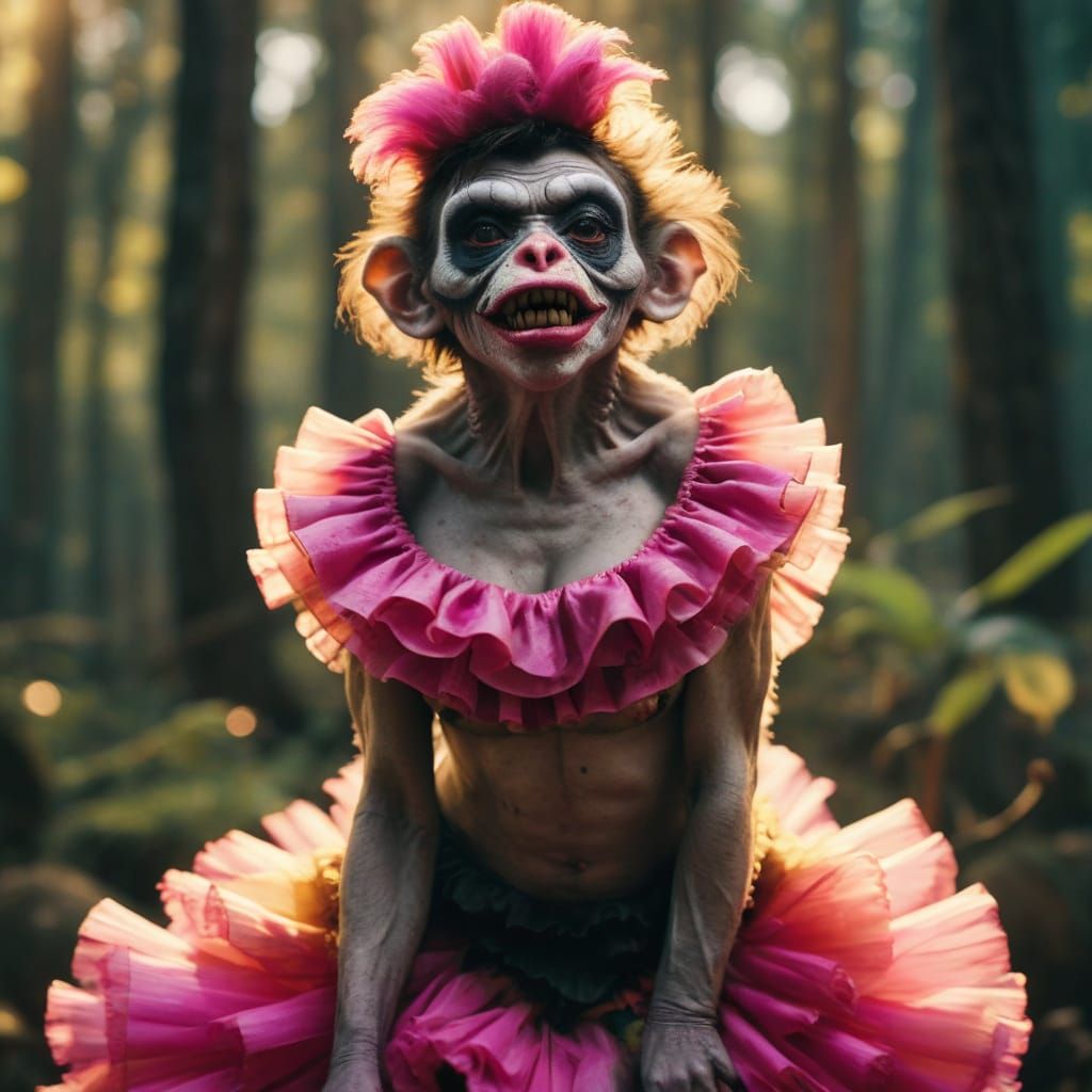 Zombie Monkey Clown Burlesque Dancer in Pop Art