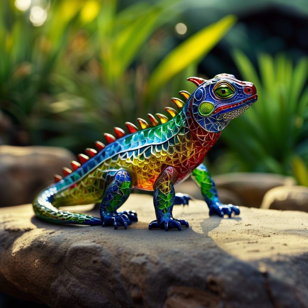 Colorful Enamelled Glass Iguana Figurine