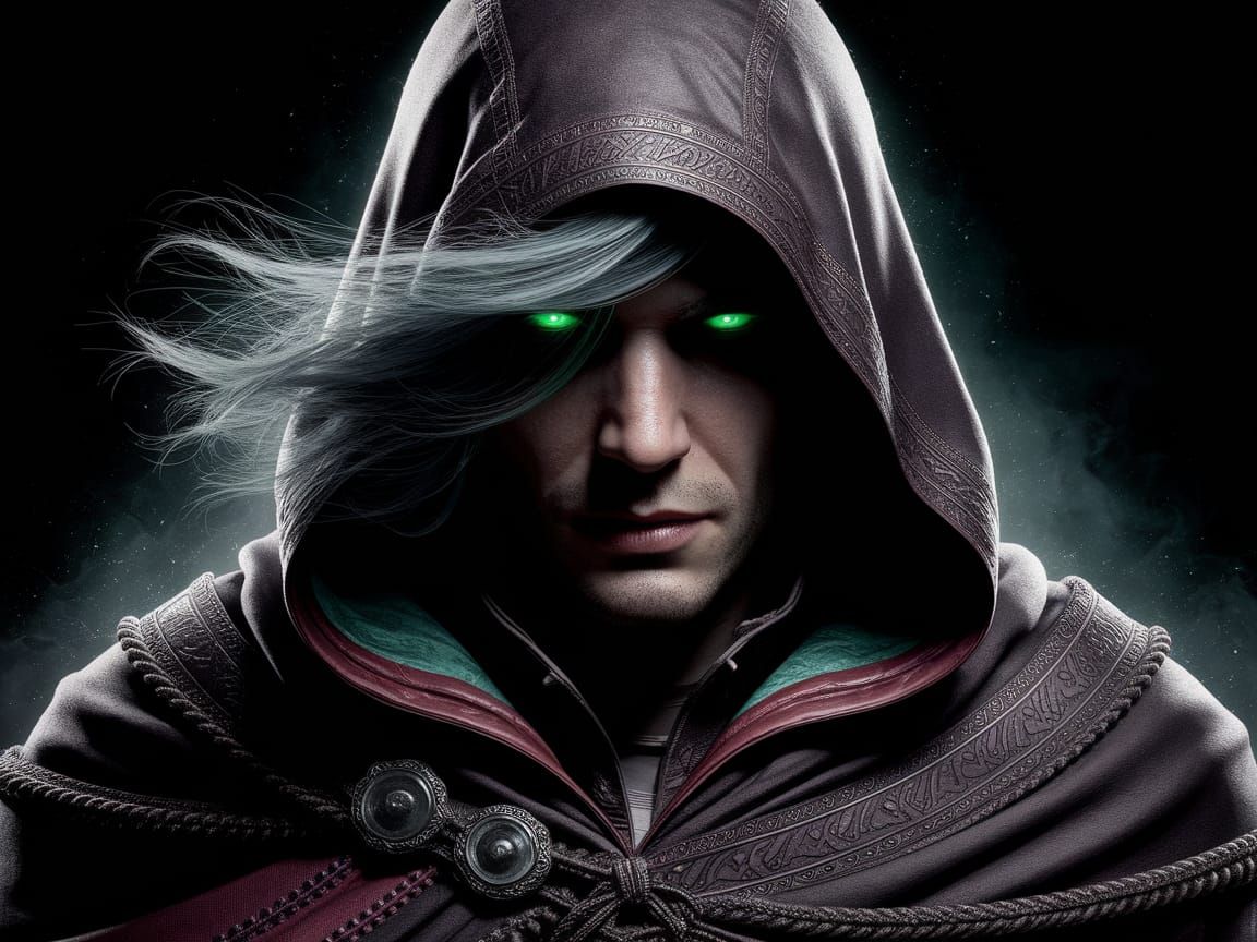Enigmatic Hooded Figure in Dark Fantasy Style