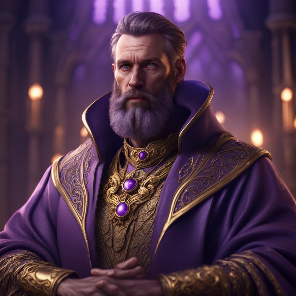 Noble Commander in Purple Robe, Detailed Matte Painting