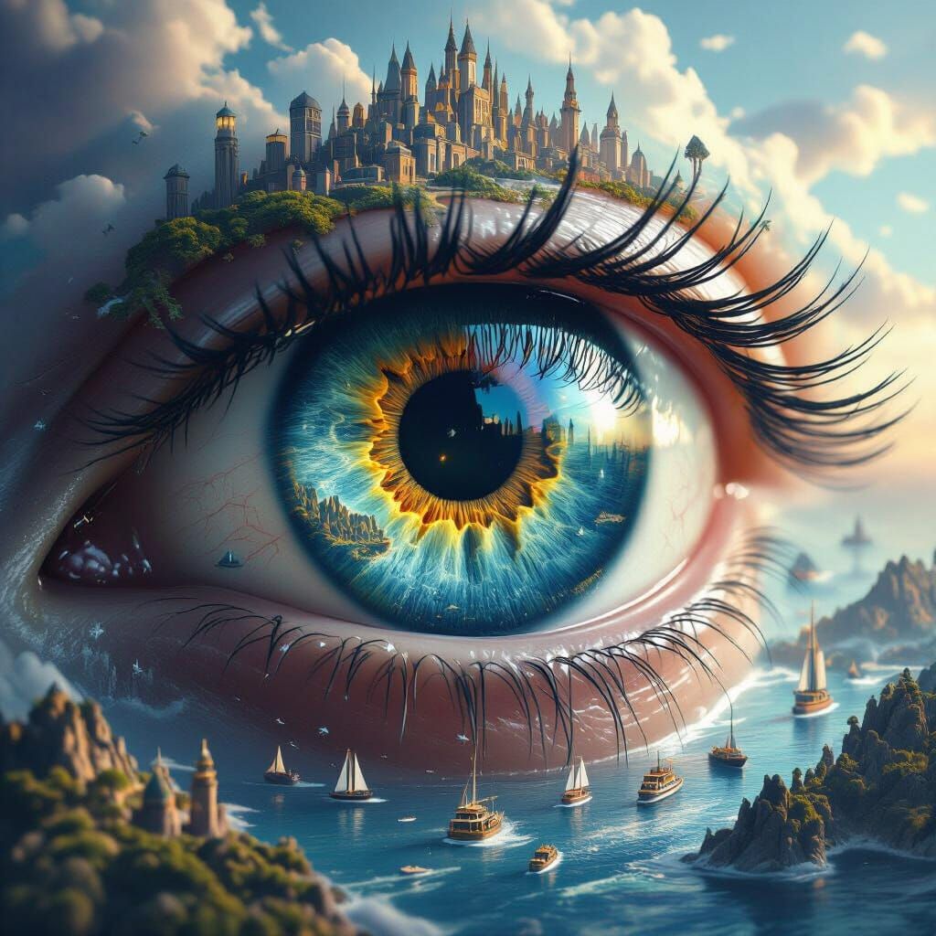 World Contained Within a Hyperrealistic Eye