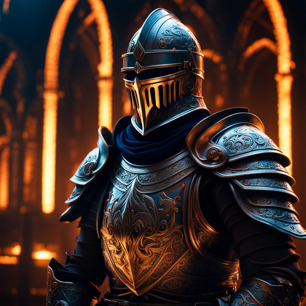 Knight Double Exposure in Dark Fantasy Style