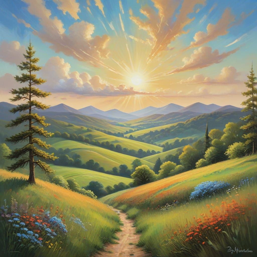 Serenely Dreamy Landscape in Vibrant Colors