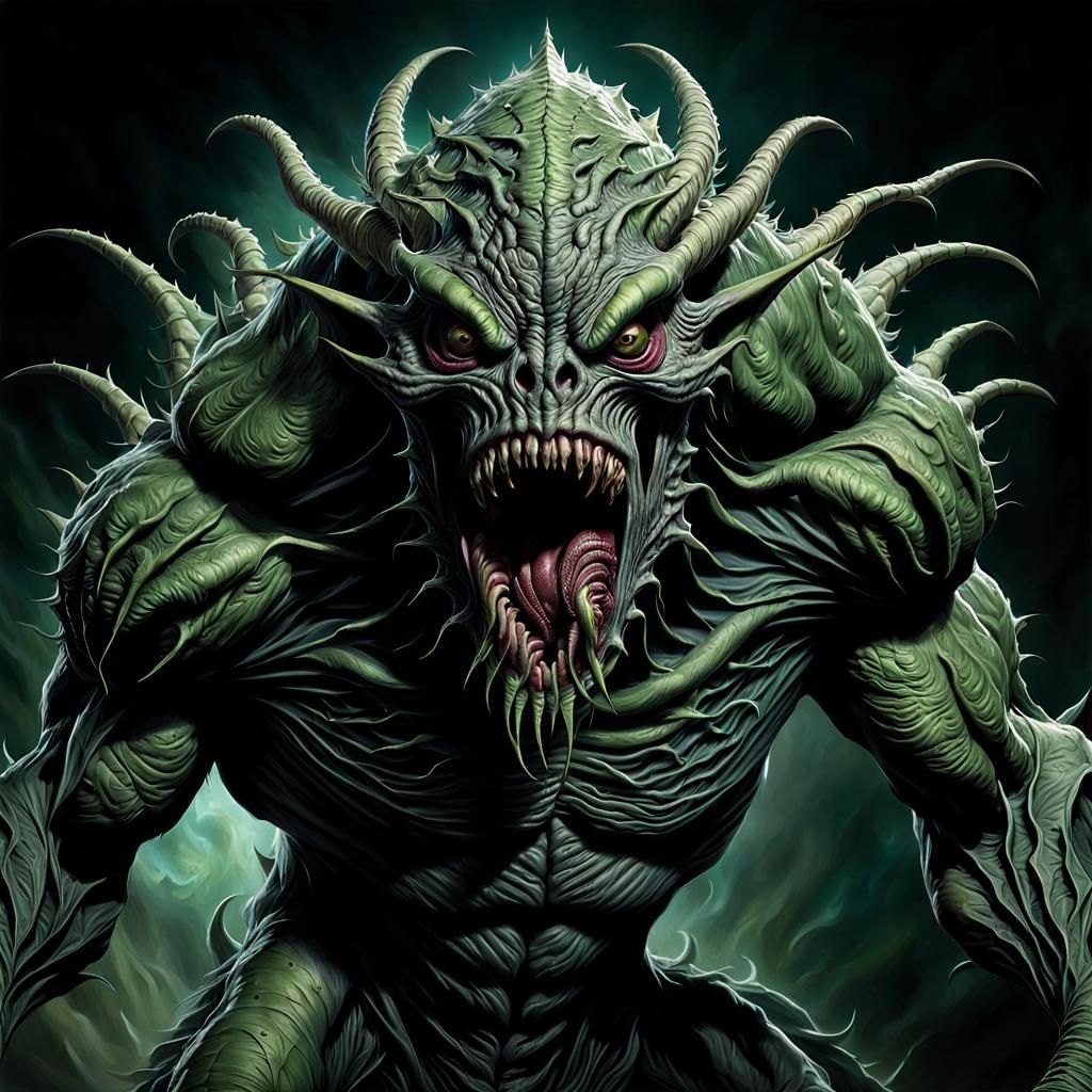 Horrific Multi-Mouthed Mutant Creature in Fantasy Illustrati...