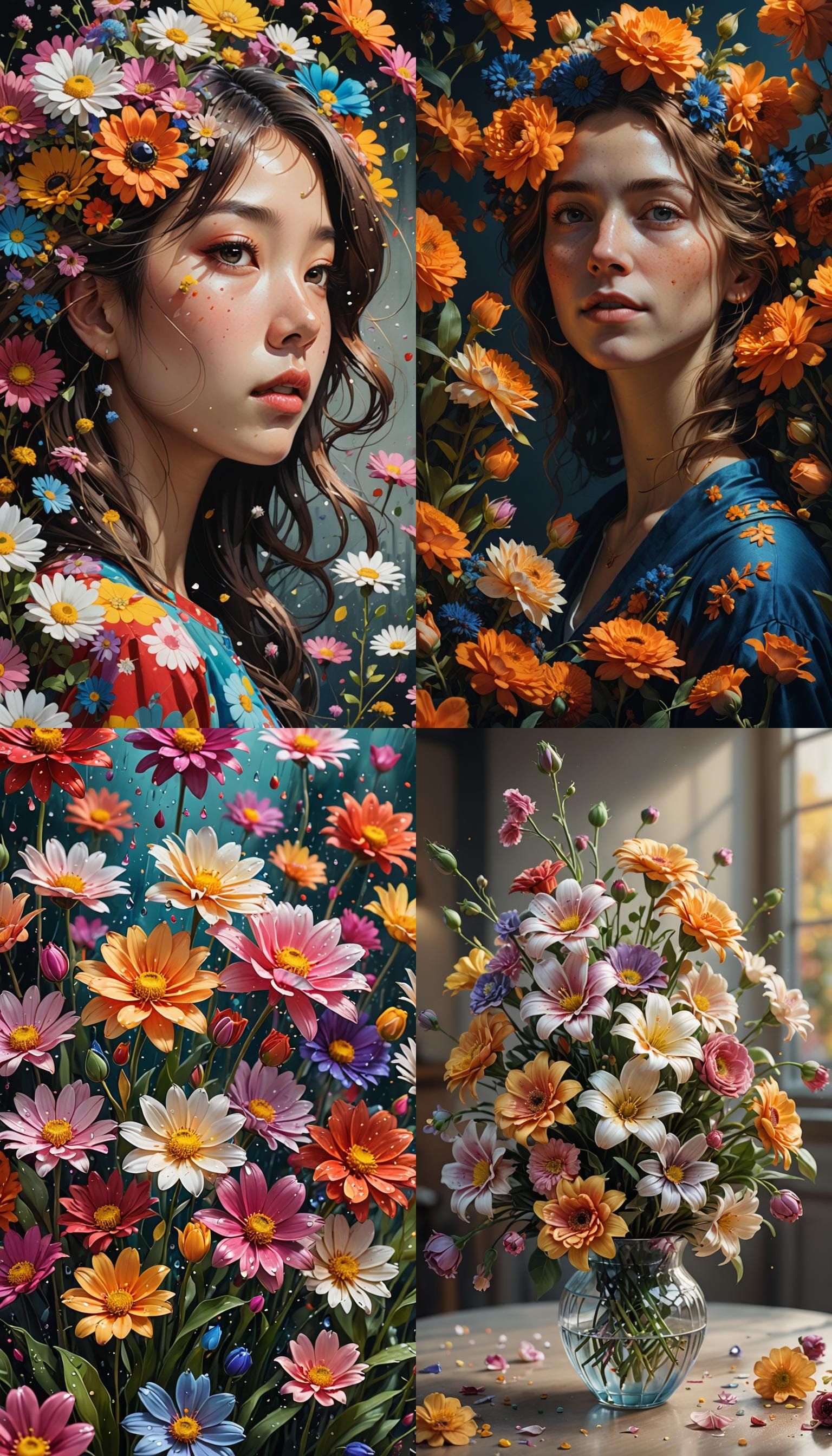 Hyperrealistic Flowers in Splash Art Style