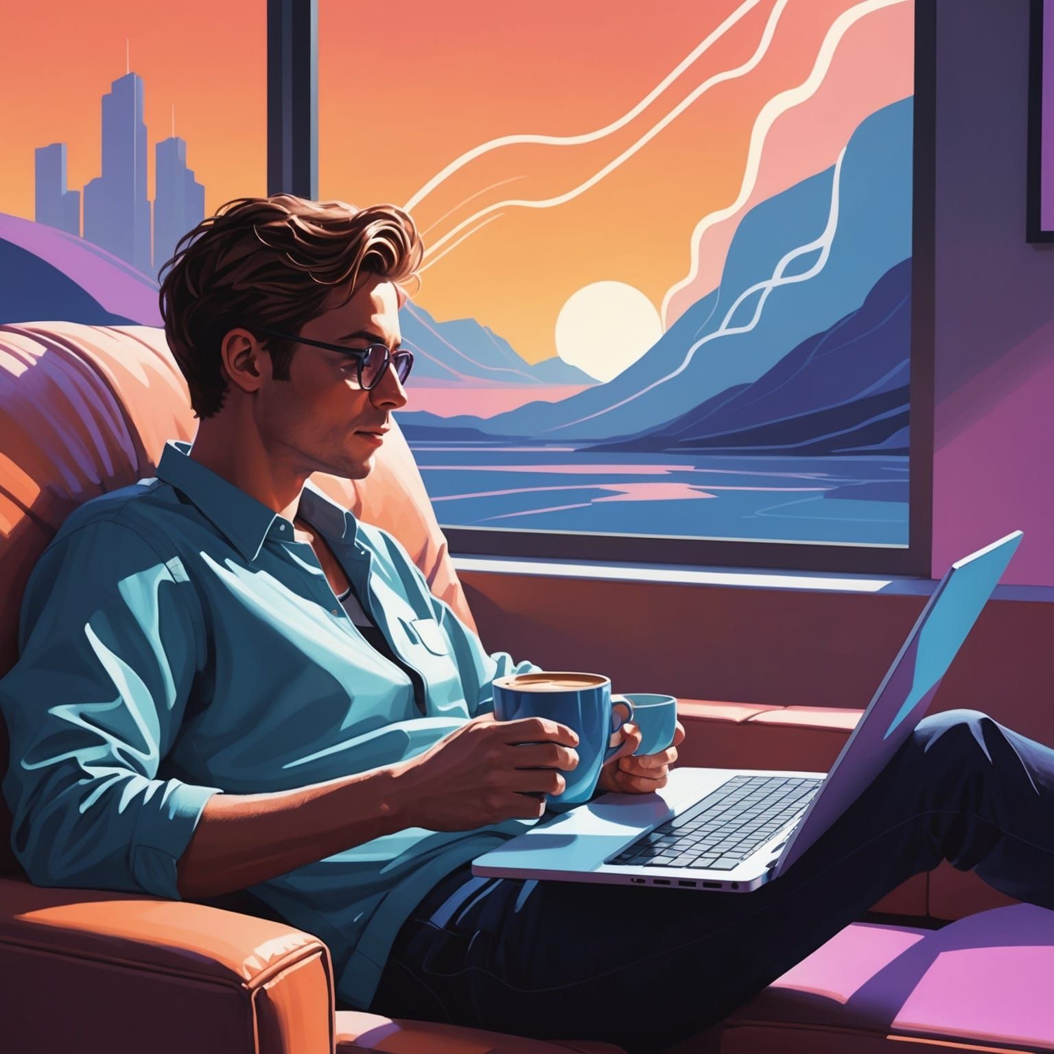 Cozy Lounging: Digital Illustration in Syd Mead Style