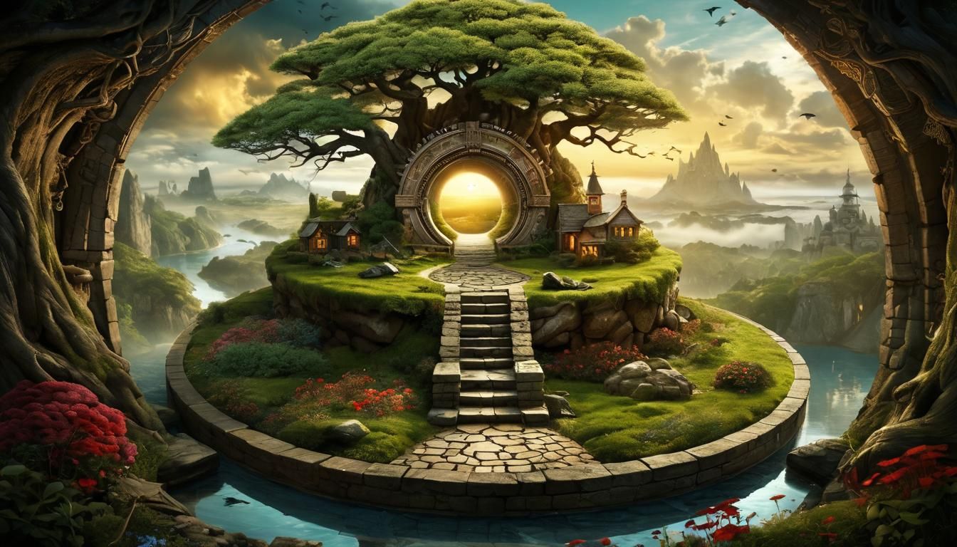 Surreal Stargate Scene with Bonsai and Dream Room