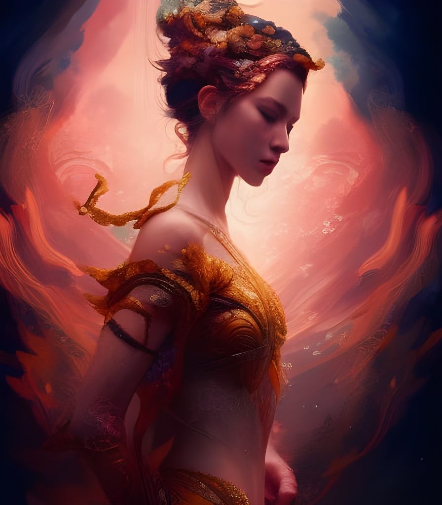Fiery Princess Portrait with Sakura Petals